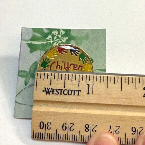 Children First Enamel Round Lapel Pin Multi-Colored Handprints Metal Pin Backing - Picture 5 of 6